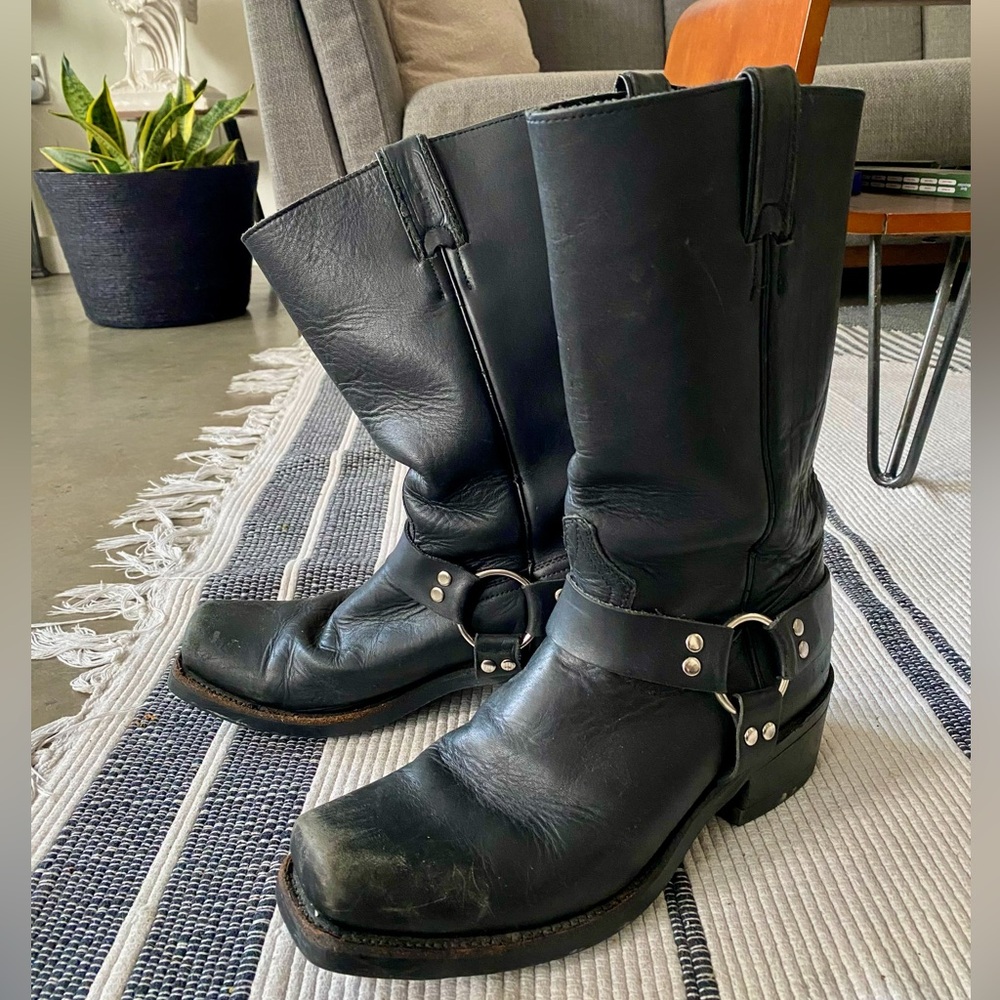 Vintage Motorcycle Harness Boots 100% Real Leather Size 9.5